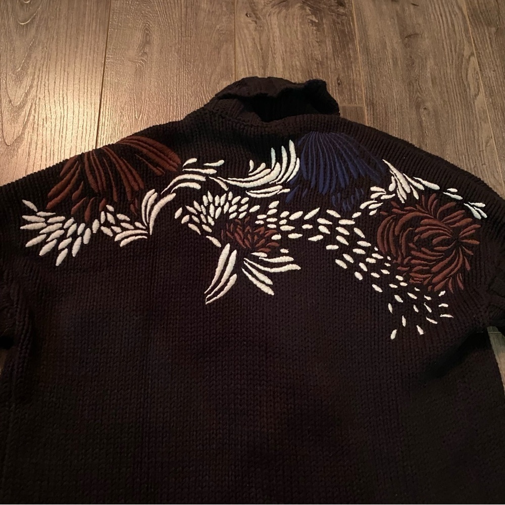 Guess knit long cardigan open front embroidered floral details heavy - Picture 8 of 16